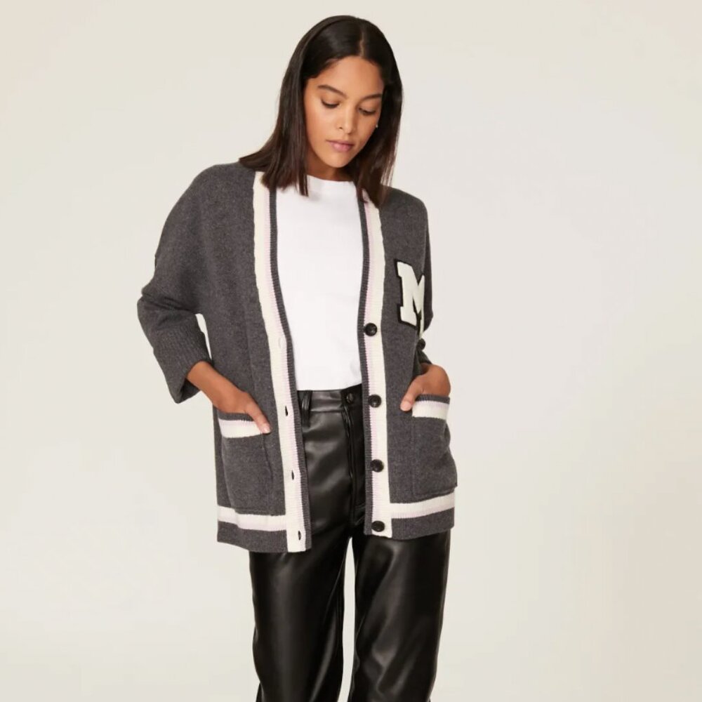 Maje Gray and White Cardigan